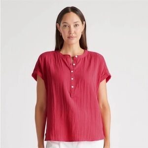 Quince Womens Hot Pink 100% Cotton Gauze Top Sz S Boho Beachy Vacay City Classic